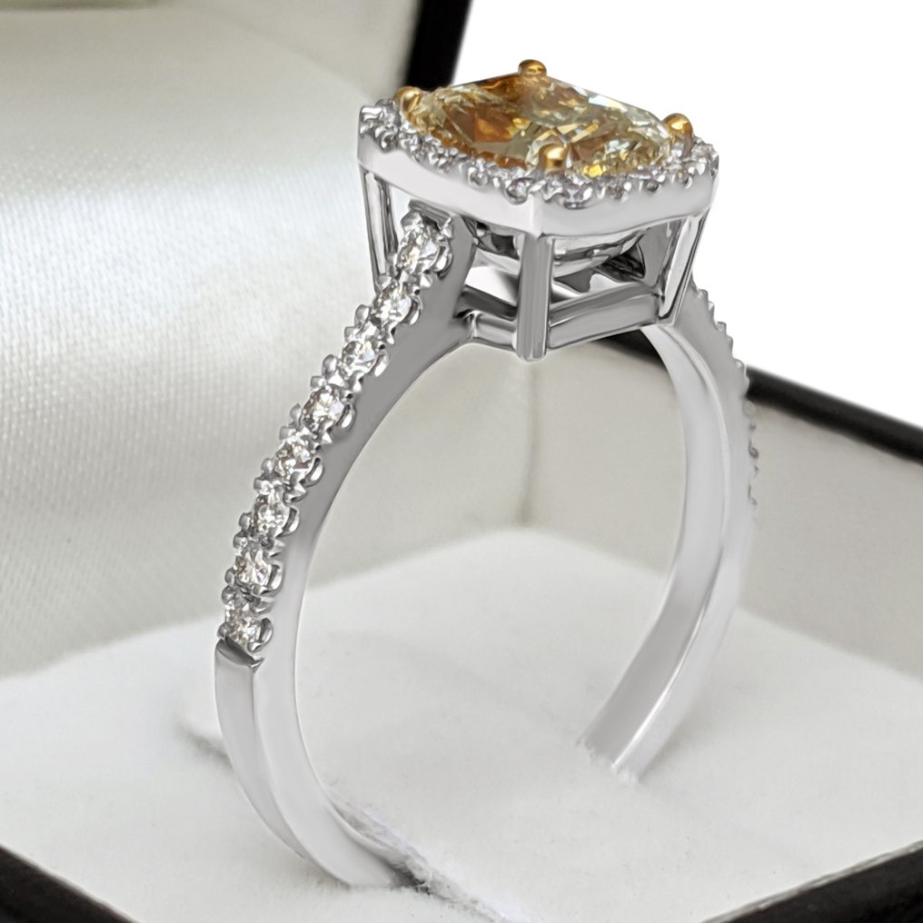 Ring Gelbgold, Weißgold Gelb Diamant  (Natürlich farbig) - Diamant #3.2