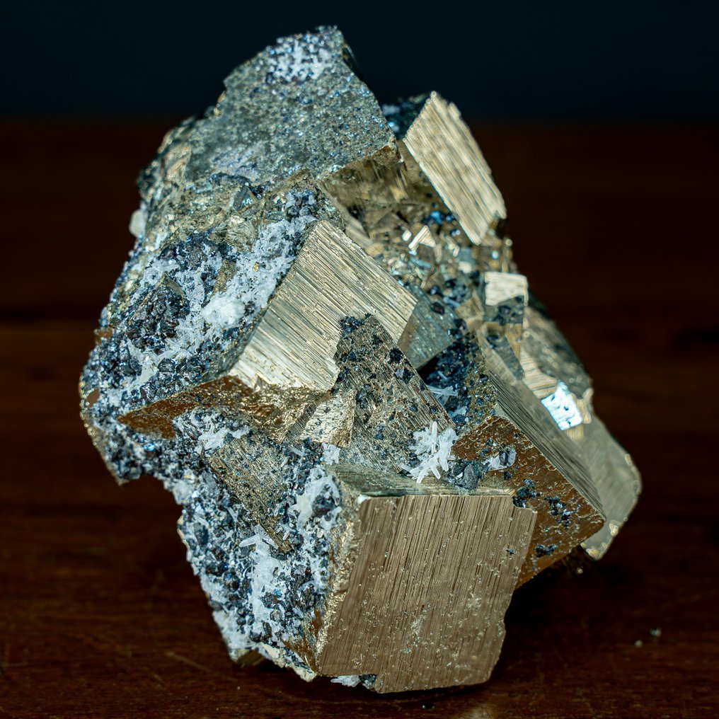 Vacker gyllene AAA+++ Pyrit Kuber med kvarts och galena- 1267.51 g #1.1