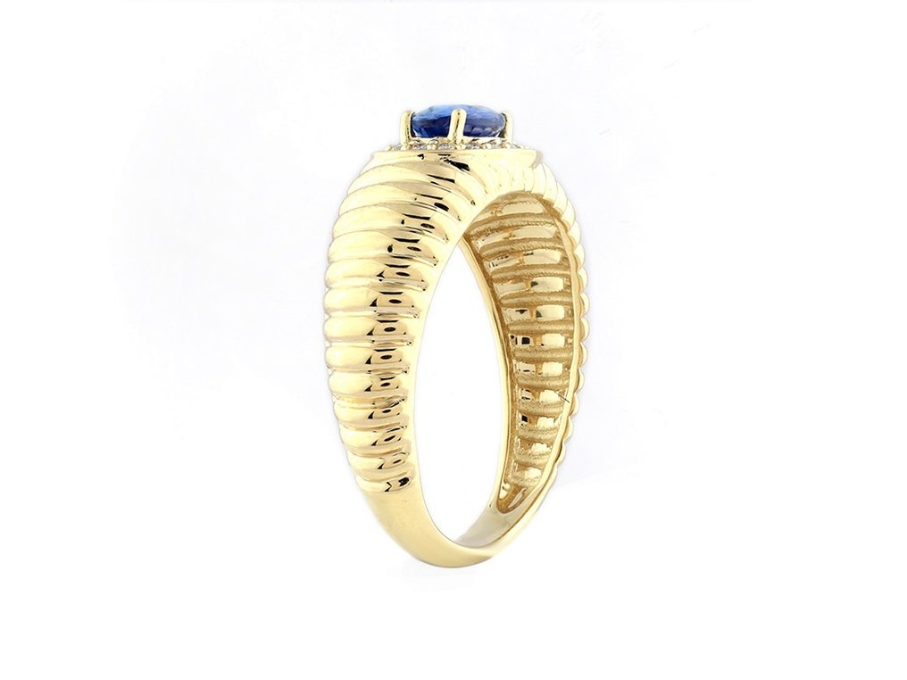 戒指 - 14 克拉 黃金 -  0.70 tw. 藍寶石 - 鉆石 #2.2