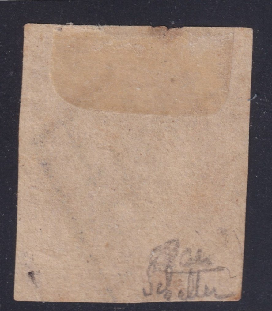 Frankrig 1849 - Cérès, nr. 6B, 1fr Carmine-brun annulleret, signeret Calves and Scheller. lille defekt. TB - Yvert #1.2