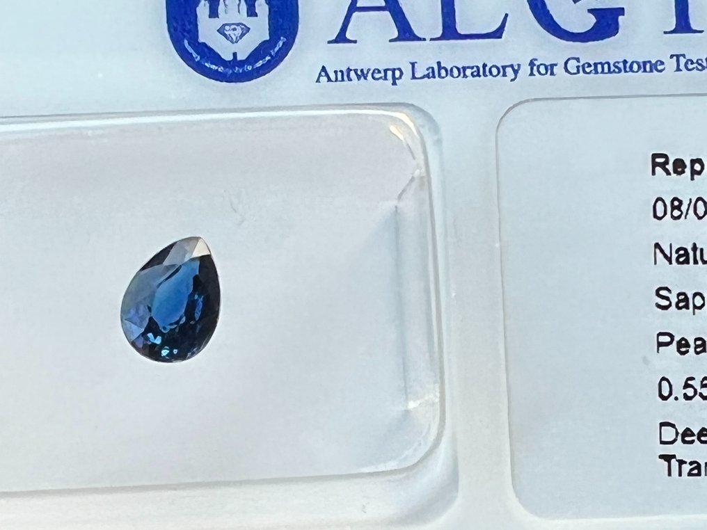 Niebieski Szafir  - 0.55 ct - Antwerp Laboratory for Gemstone Testing (ALGT) - Głęboki błękit #2.3