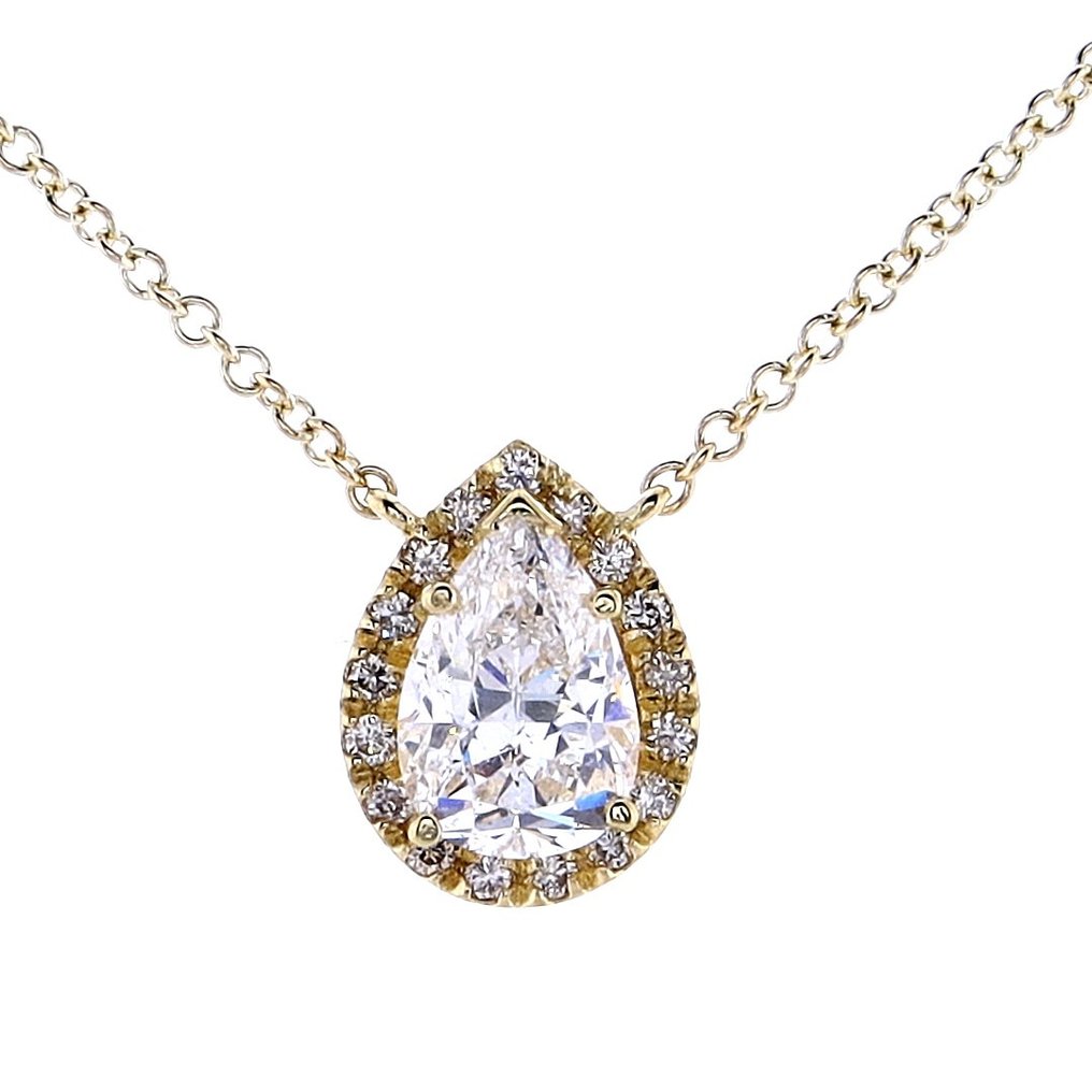 Necklace with pendant - 14 kt. Yellow gold -  1.39 tw. Diamond  (Natural) - Diamond #1.1