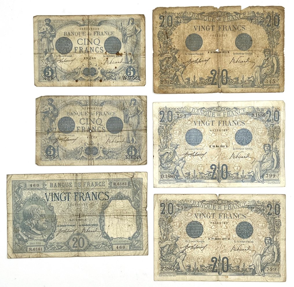 Frankrike. - 6 banknotes - various dates #1.1