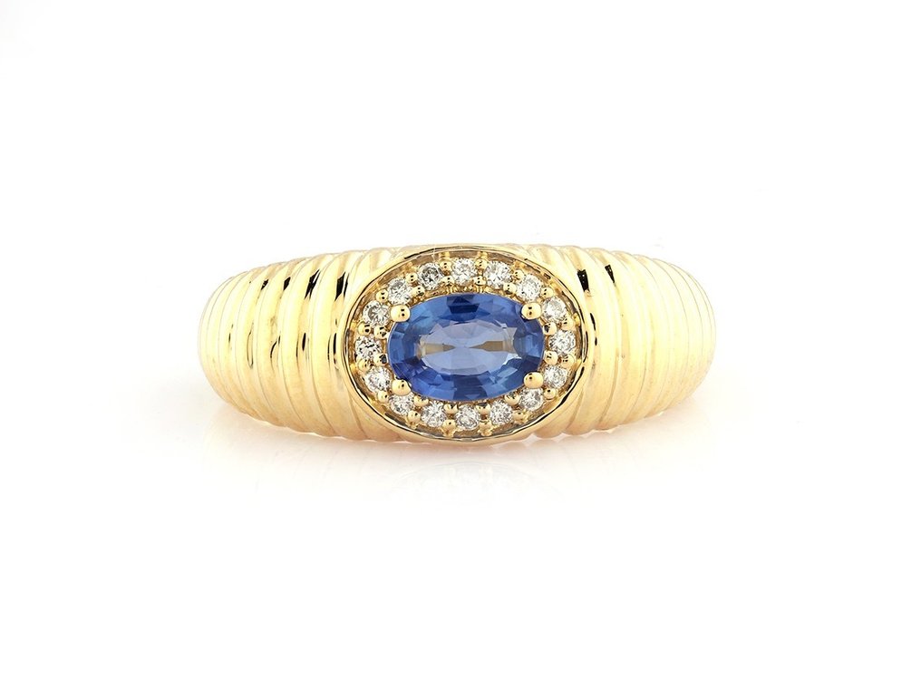 戒指 - 14K包金 黄金 -  0.70 tw. 蓝宝石 - 钻石 #3.1