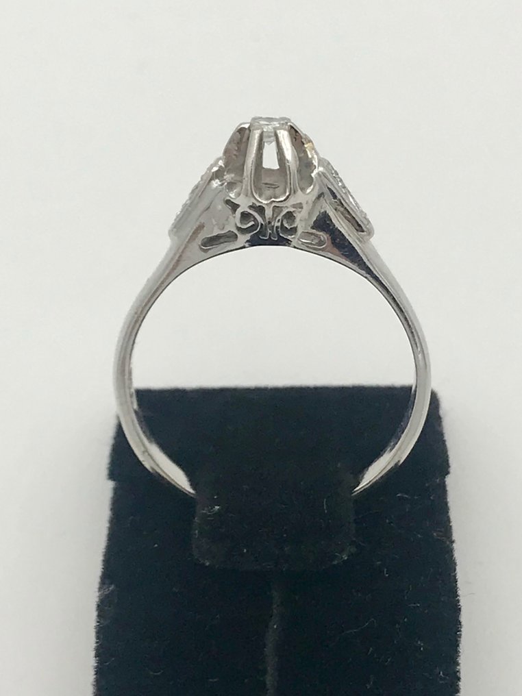 订婚戒指 - 18K包金 白金 -  0.10 tw. 钻石  (天然) #1.1