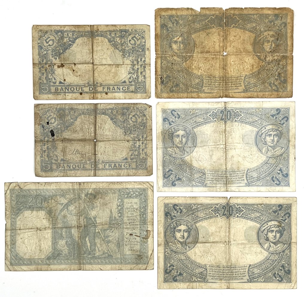 法国. - 6 banknotes - various dates #1.2