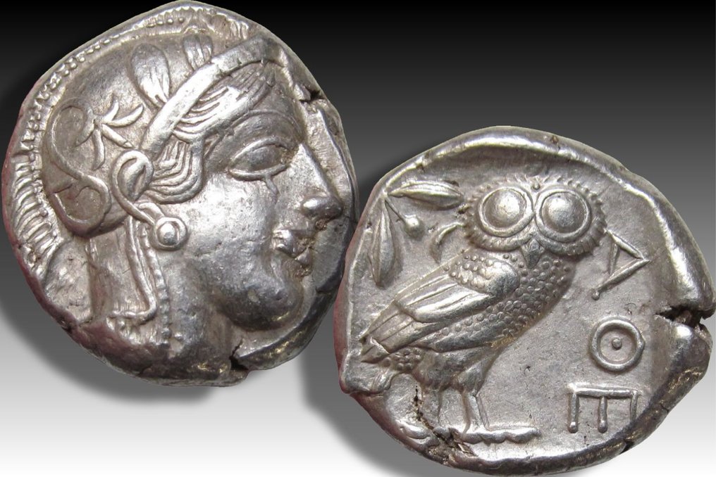 Attika, Athen. Tetradrachm 454-404 B.C. - great example of this iconic coin, large part of the crest visible - #2.1