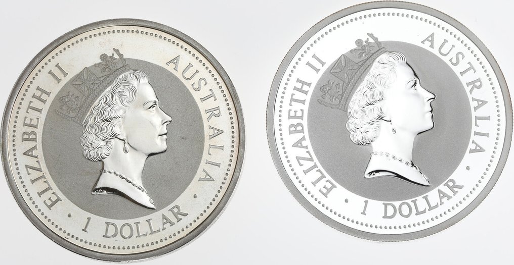 Australie. 1 Dollar 1995/1996 Kookaburra, 2x1 Oz (.999) #2.1