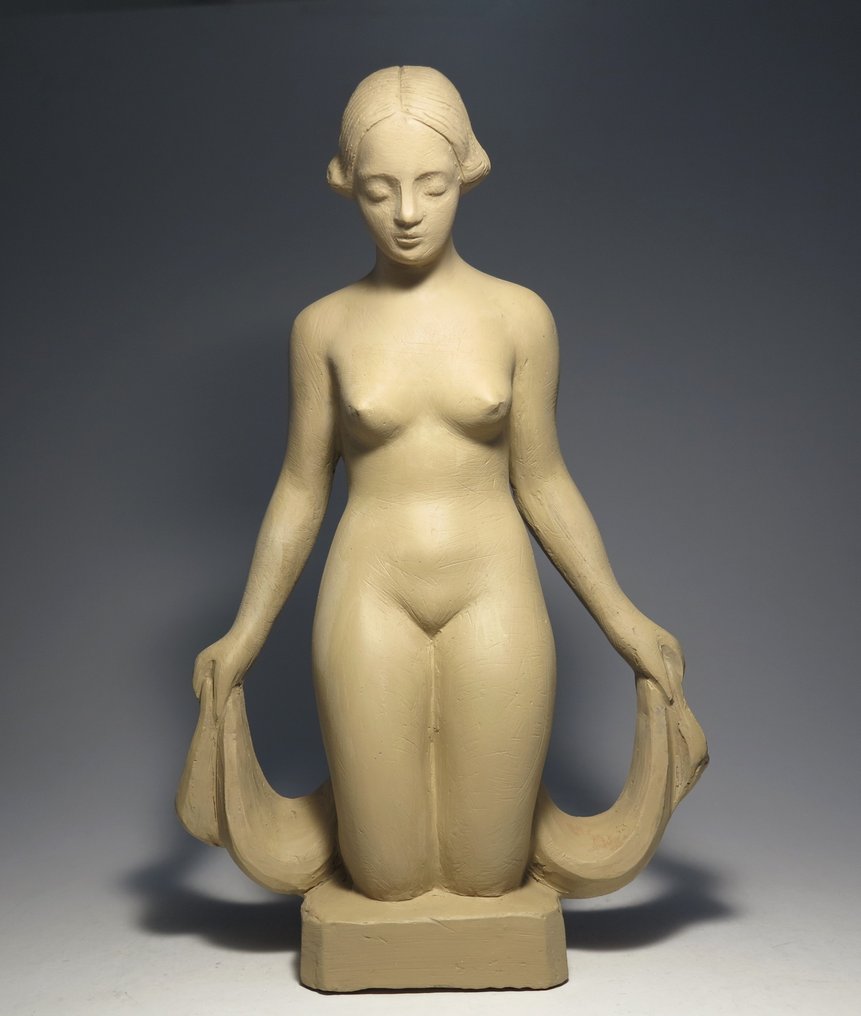 László Kőműves - Skulptur, Art Deco Woman with Veil (28,5cm) - 28.5 cm - Keramik - 1930 #1.2