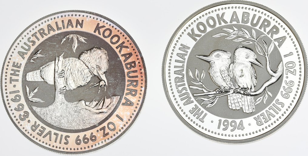 Αυστραλία. 1 Dollar 1993/1994 Kookaburra, 2x1 Oz (.999) #1.1