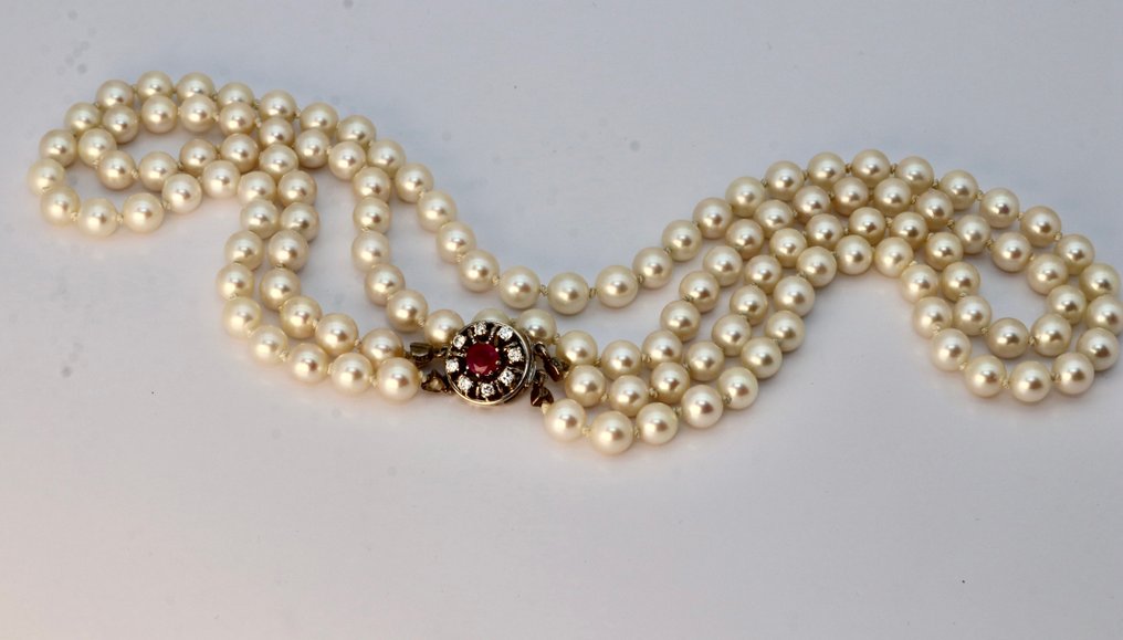 Handmade lock 0.90ct  gems - Halsketting - 14 karaat Witgoud Robijn - Diamant #2.2