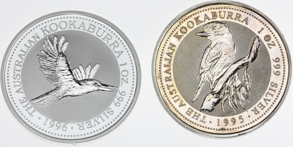 澳大利亞. 1 Dollar 1995/1996 Kookaburra, 2x1 Oz (.999) #1.1