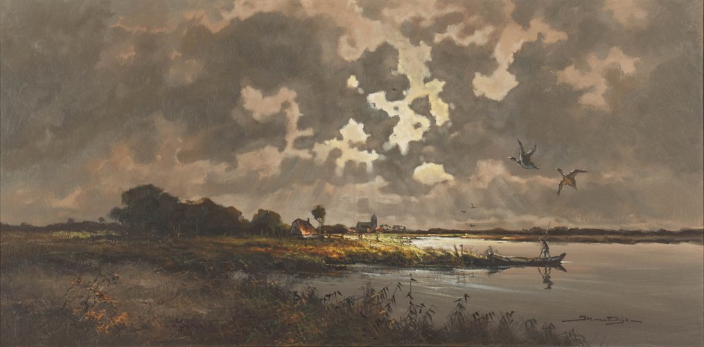 Jos van Dijk (1913-2000) - River by night [cm 67x117] #1.1