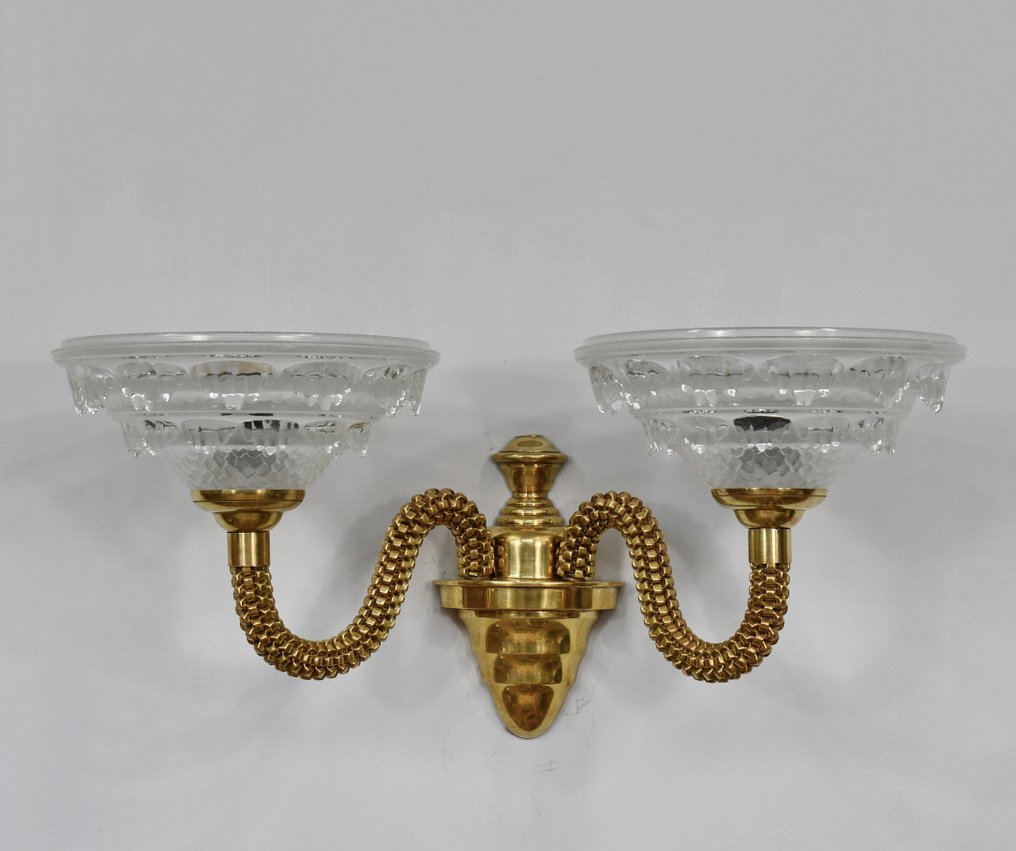 a pair of French wall lights by Boris Lacroix - Φωτιστικό τοίχου (2) - πιεσμένο γυαλί #2.1