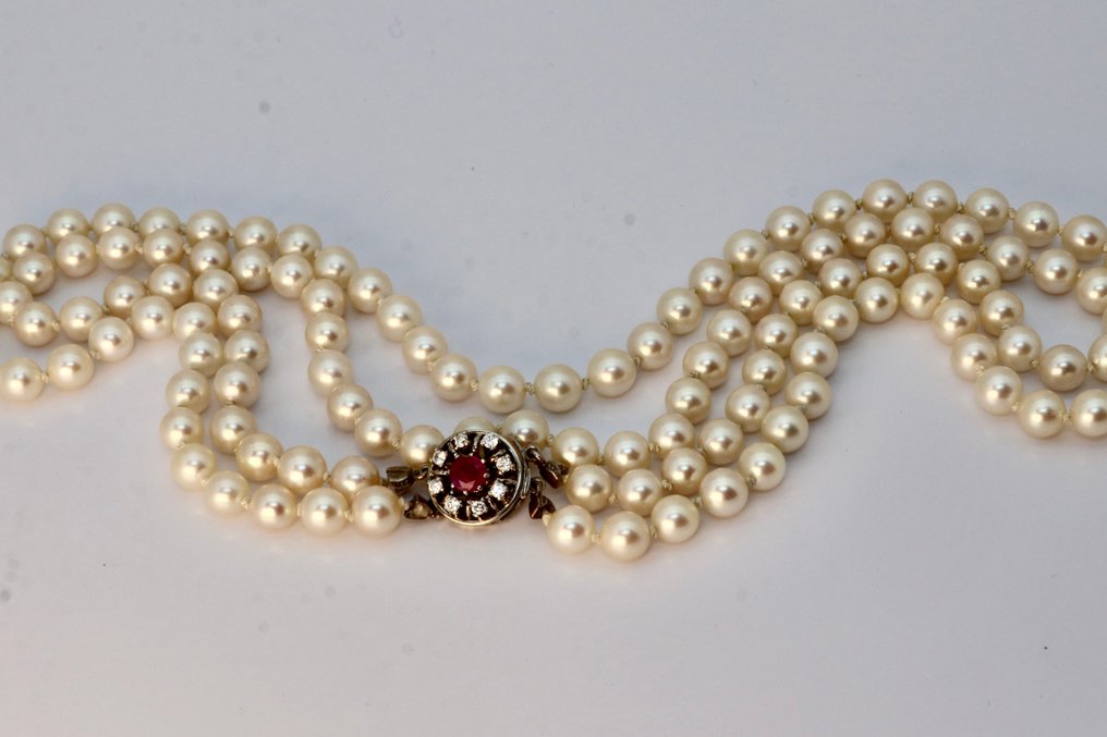 Handmade lock 0.90ct  gems - Halskette - 14 kt Weißgold Rubin - Diamant #2.1