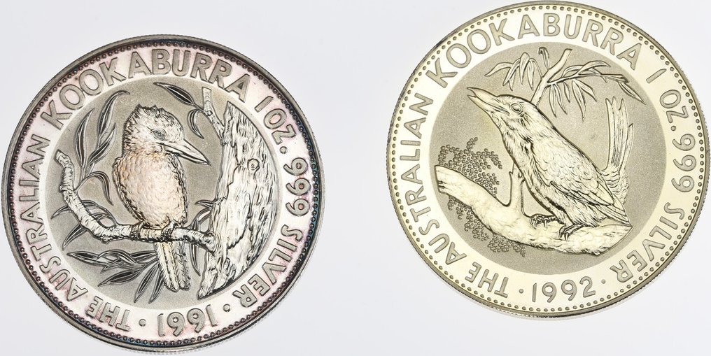 Austrália. 1 Dollar 1991/1992 Kookaburra, 2x1 Oz (.999) #1.1