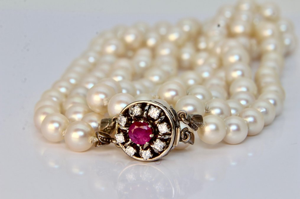 Handmade lock 0.90ct  gems - Halskette - 14 kt Weißgold Rubin - Diamant #3.2
