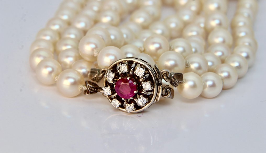 Handmade lock 0.90ct  gems - Halsketting - 14 karaat Witgoud Robijn - Diamant #1.1