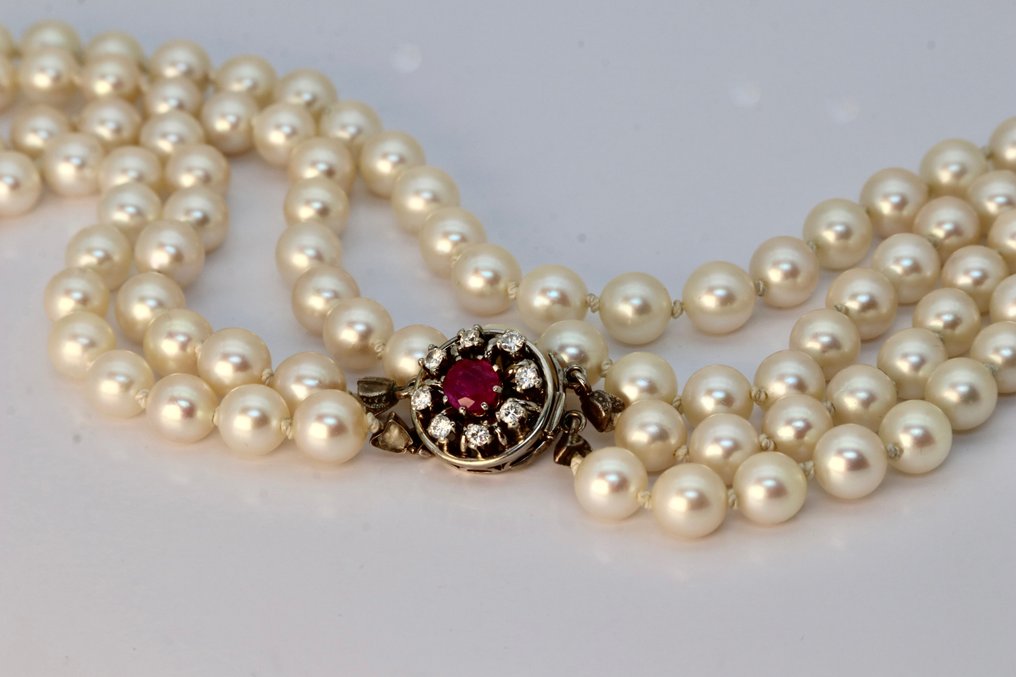 Handmade lock 0.90ct  gems - Halsketting - 14 karaat Witgoud Robijn - Diamant #3.1
