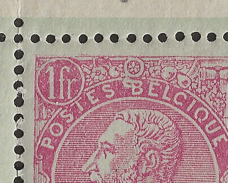 比利时 1893 - 1F 绿底胭脂红，利奥波德二世细胡须，B 处的品种环，居中 - OBP/COB 64-V #2.1