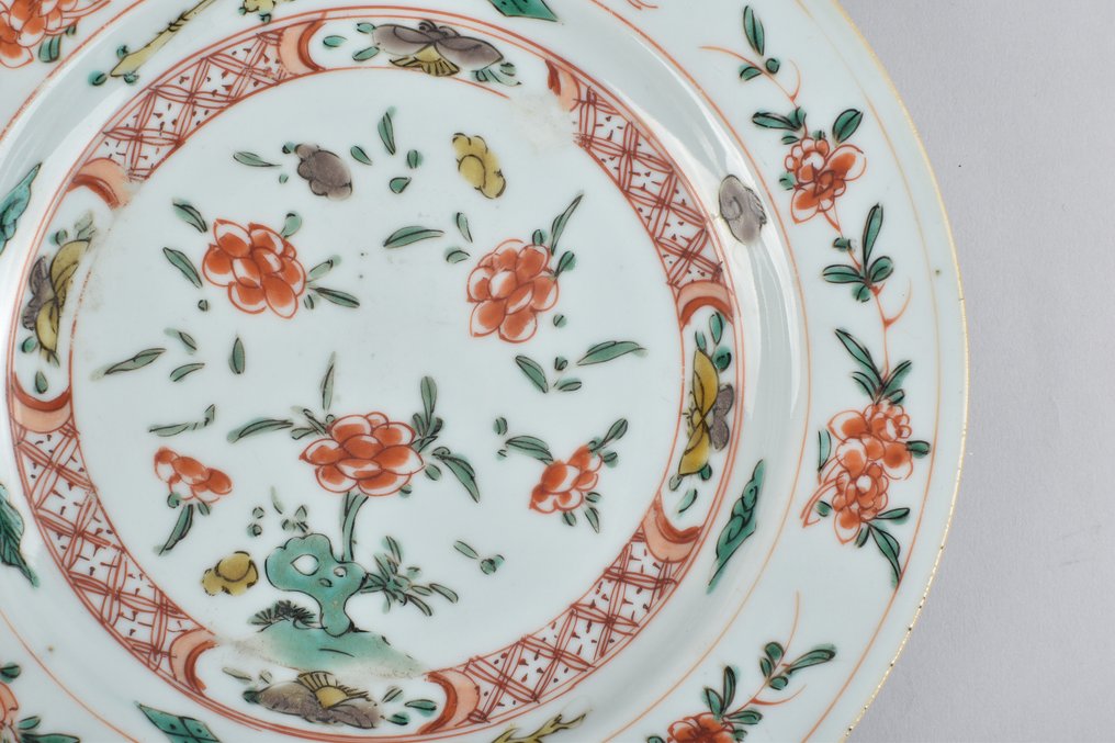 Tallerken - decorated in the famille verte palette with flowers - Porcelæn #3.2