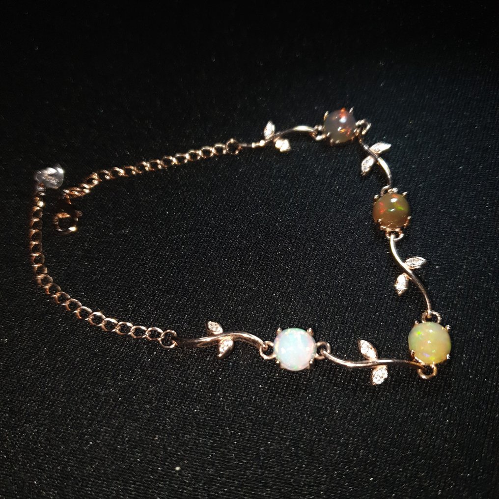 S925 sølvarmbånd, rosa guld, ubehandlede welo opaler Smykker - Højde: 210 mm - Bredde: 6 mm- 3.54 g - (1) #1.1