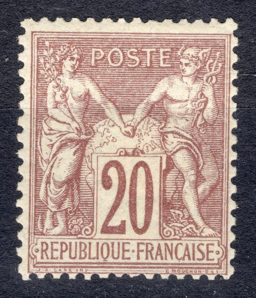 法國 1876 - 聖人類型“I”，第 67 號新*，簽名並出售，附有小牛 Superb 證書 - Yvert #1.1