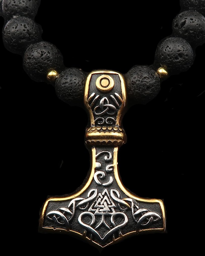 Mjölnir（维京雷神之锤）：雷霆之力与绝对保护 - 14K GF黄金扣 - 吊坠项链 #1.0