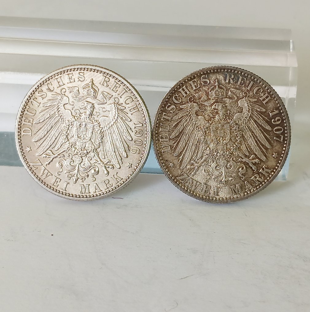 Germania, Baden, Germania, Impero. Friedrich I. (1856-1907). Lof 2x 2 Mark 1906 G/1907 G #1.2