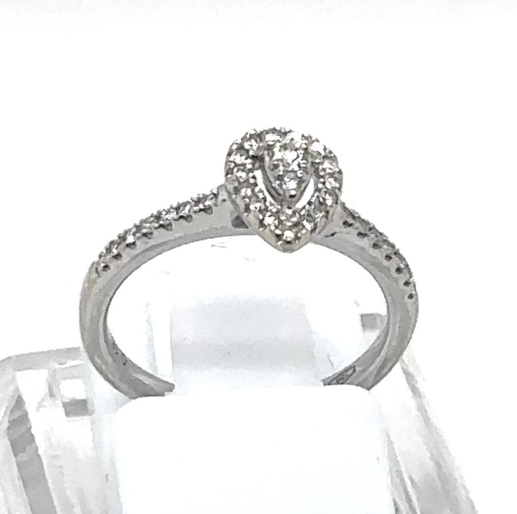 戒指 - 18 克拉 白金 - 0.16ct. tw. 鉆石 (天然) - 鉆石 - 18K艺术装饰钻石戒指RS 47 #3.2