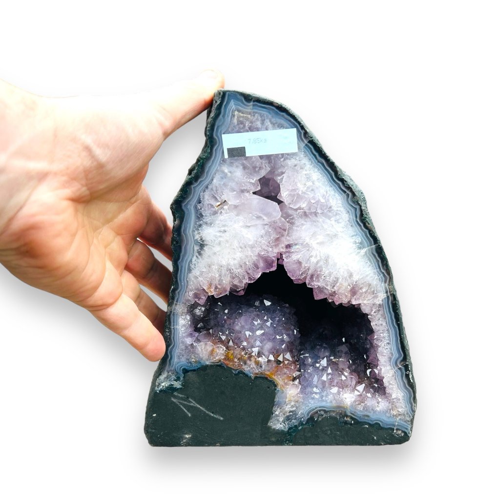 Smuk og naturlig Ametyst Geode med fantastisk Agat Edge Geode - Højde: 23 cm - Bredde: 19 cm- 7.85 kg #2.1