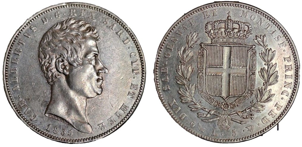Italien, Königreich Sardinien. Carlo Alberto di Savoia (1831-1849). 5 Lire 1835 - Genova #3.1