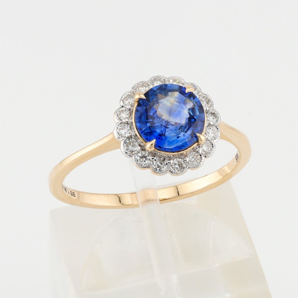 [GIA Certified]-Sapphire (1.26) Cts Diamond (0.20) Cts (16) Pcs - Ring - 14 karaat Geel goud, Witgoud #1.1