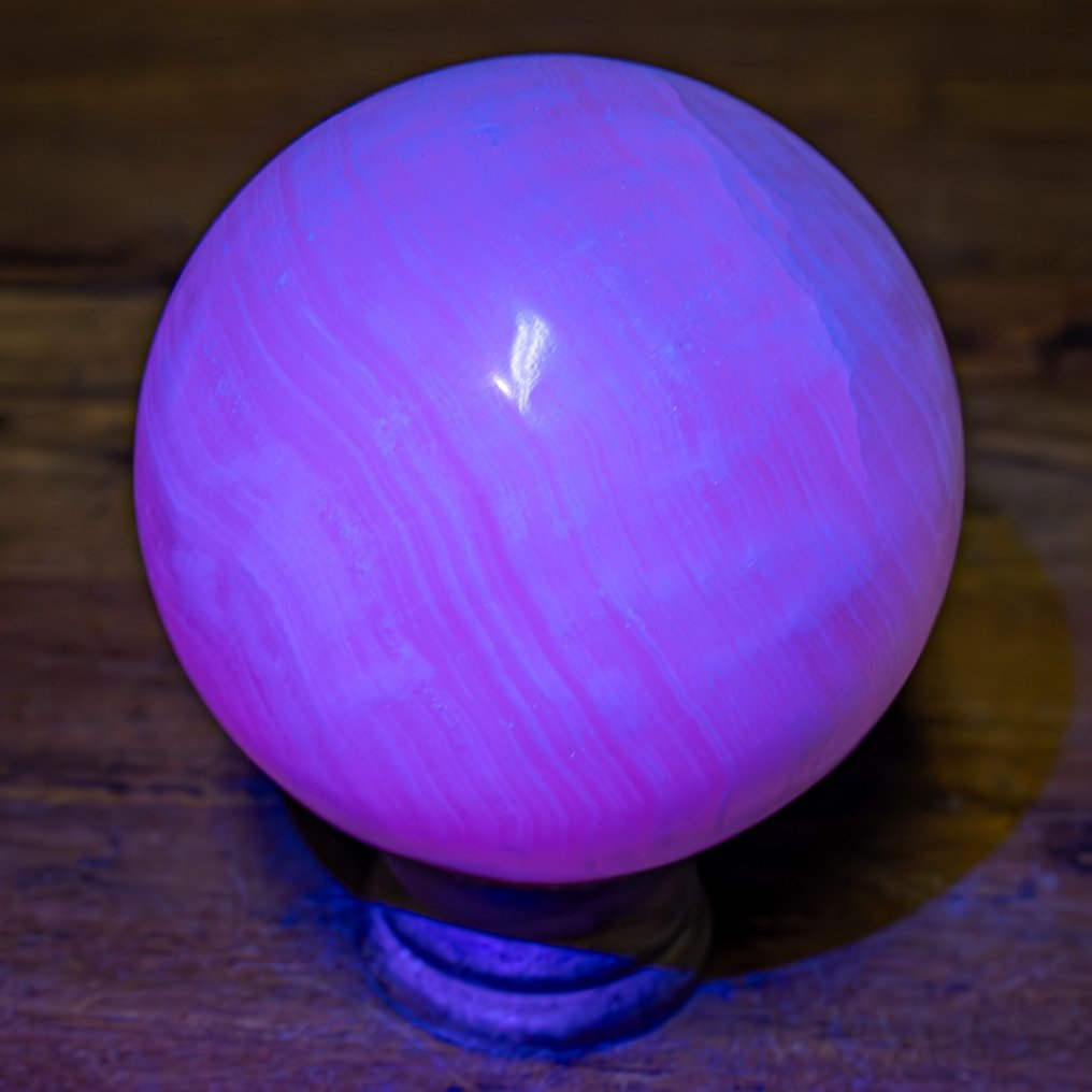 Esfera de cristal de calcita rosa manganês natural, altamente fluorescente, Do Paquistão- 992.18 g #1.2