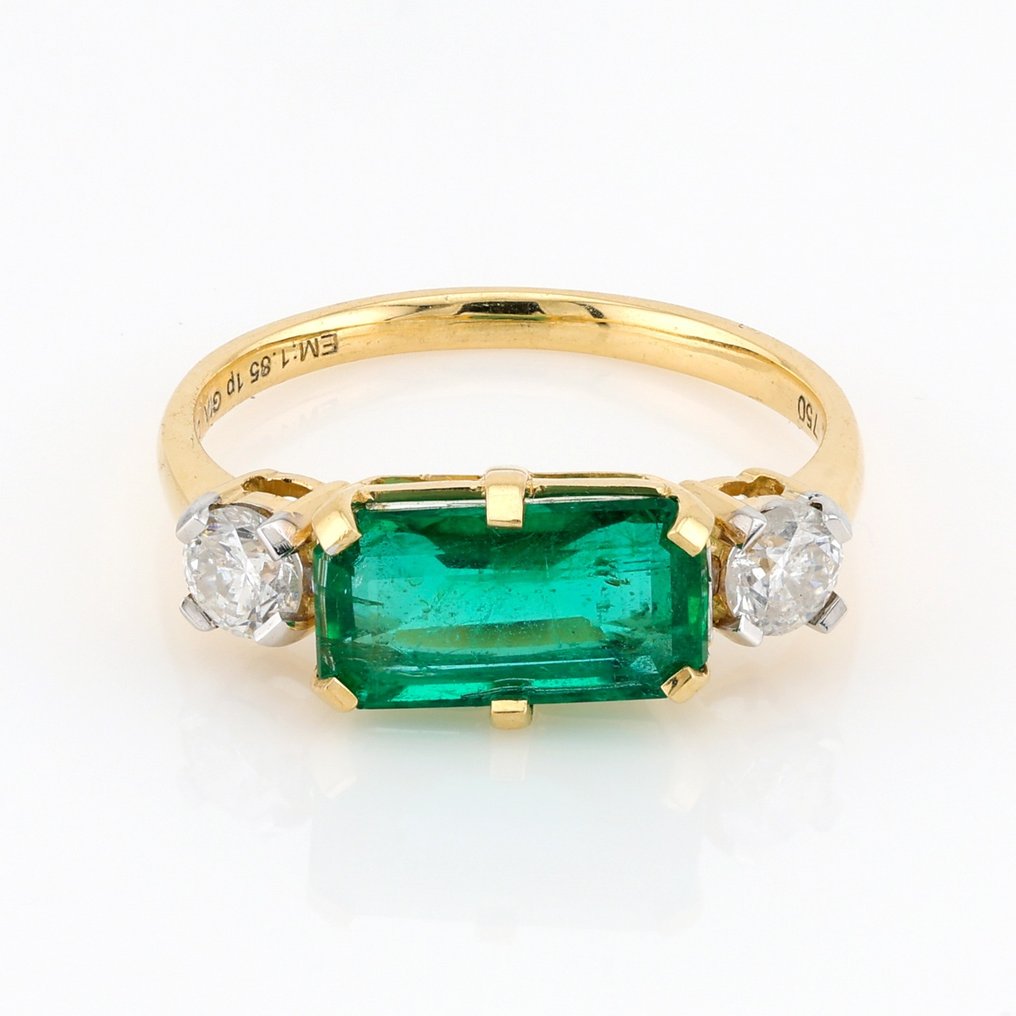 [GIA Certified]-Emerald (1.85) Cts Diamond (0.40) Cts (2) Pcs - Anello - 18 carati Oro bianco, Oro giallo #1.1