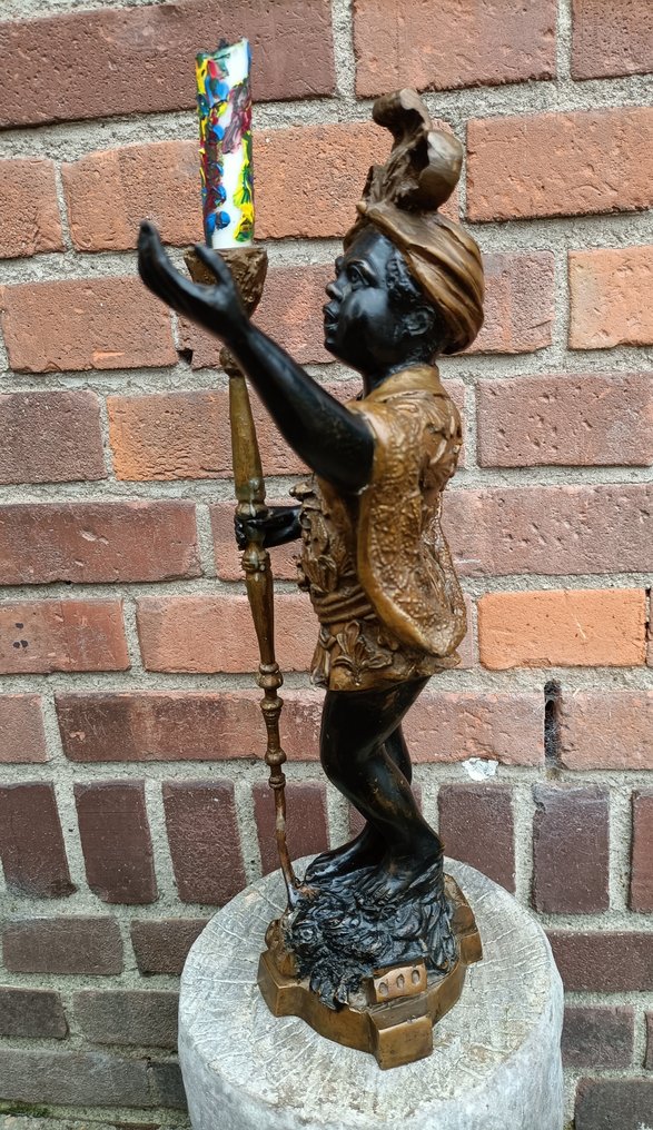 小雕像 - Moorse Jongeman met kaarsenhouder - 青銅色 #1.2