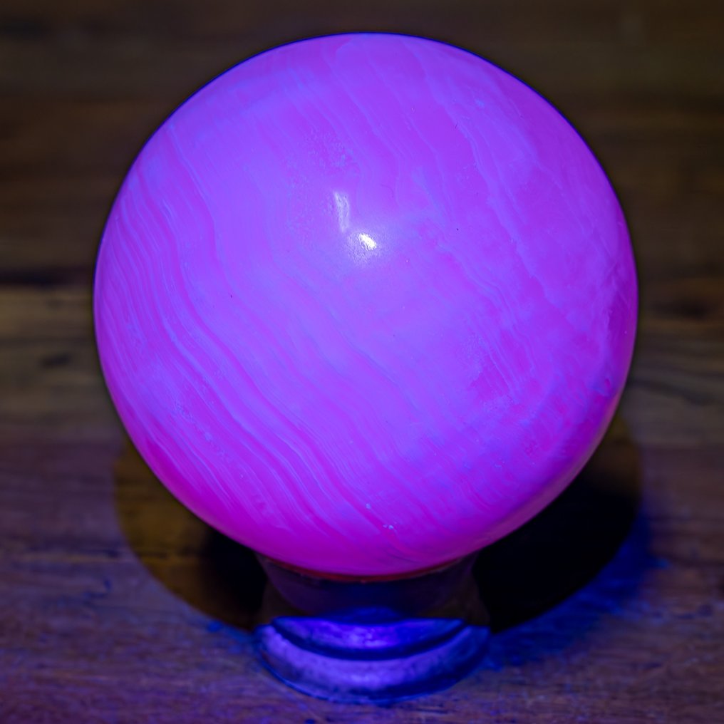 Esfera de cristal de calcita rosa manganês natural, altamente fluorescente, Do Paquistão- 992.18 g #1.1