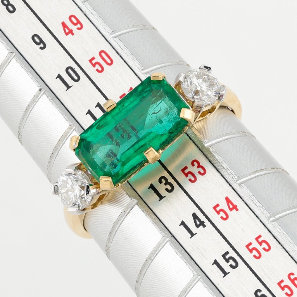 [GIA Certified]-Emerald (1.85) Cts Diamond (0.40) Cts (2) Pcs - Pierścionek - 18-karatowe Białe złoto, Żółte złoto #2.1