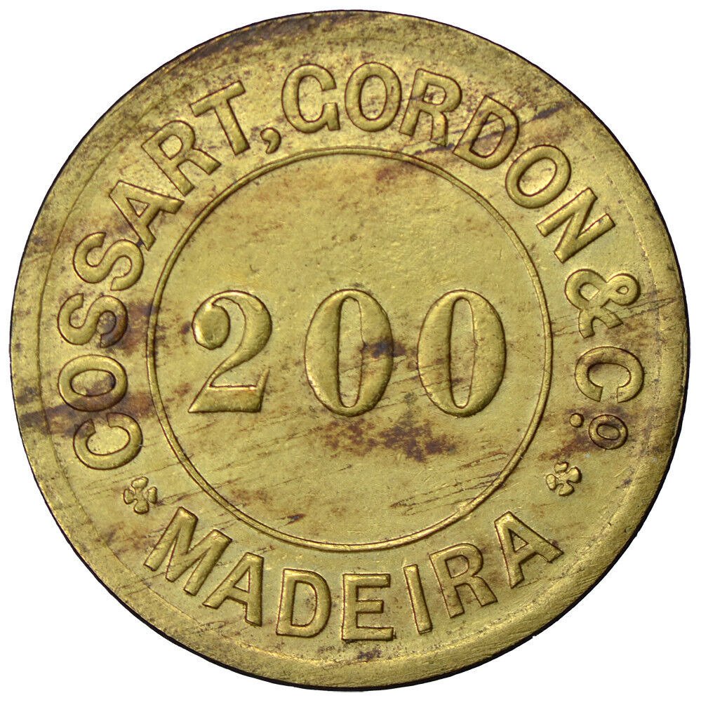 马德拉群岛. 2 Tokens 100 / 200 Reis (1902) Cossart Gordon & Co. #1.2