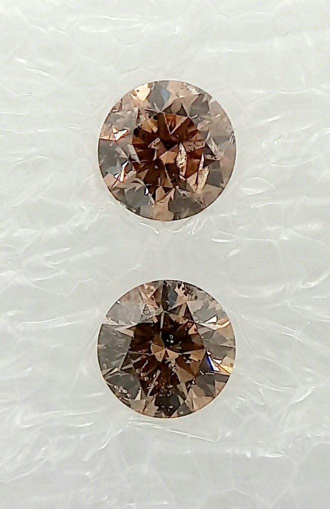 2 pcs Diamenty - 0.68 ct - brylantowy - fantazyjny jasny różowawo-brązowy - I1 (z inkluzjami) #3.1