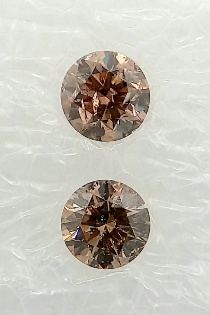 2 pcs Diamenty - 0.68 ct - brylantowy - fantazyjny jasny różowawo-brązowy - I1 (z inkluzjami) #3.2