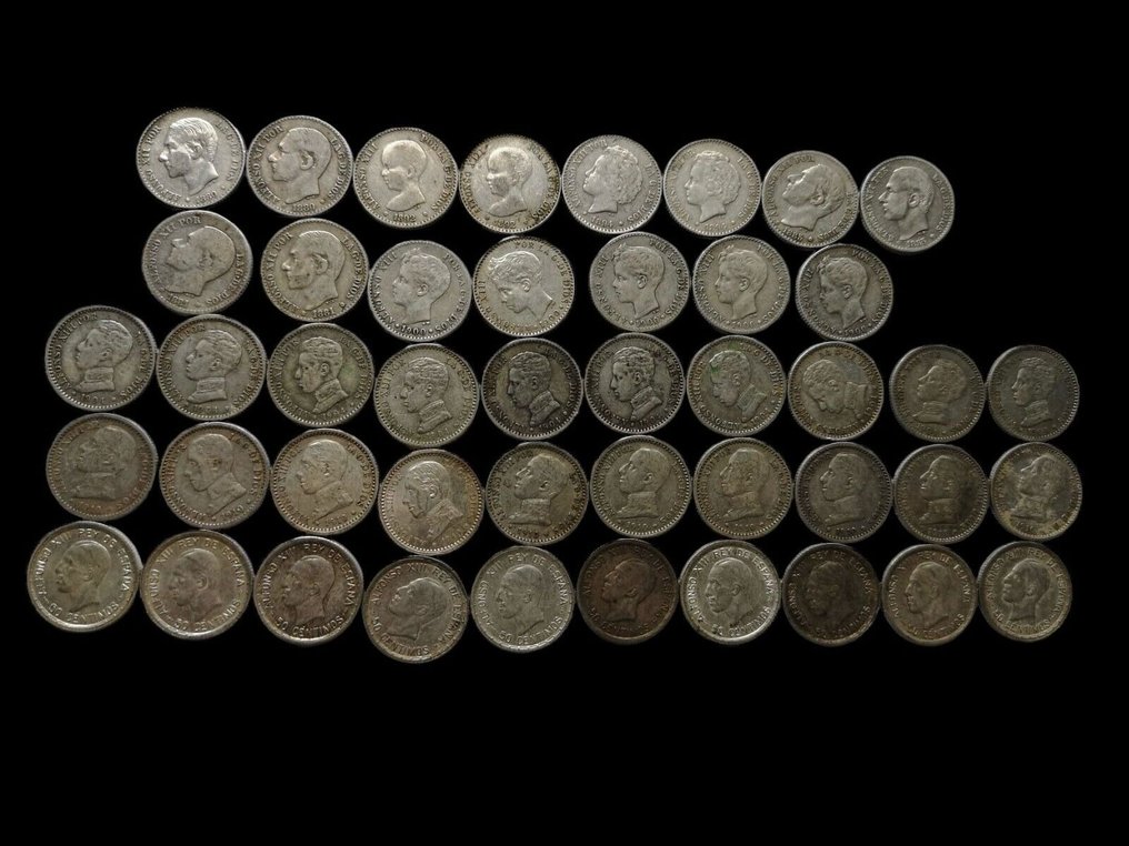 Espanha. Alfonso XII-Alfonso XIII. 50 centimos 1880/1926 (45 monedas) #1.1