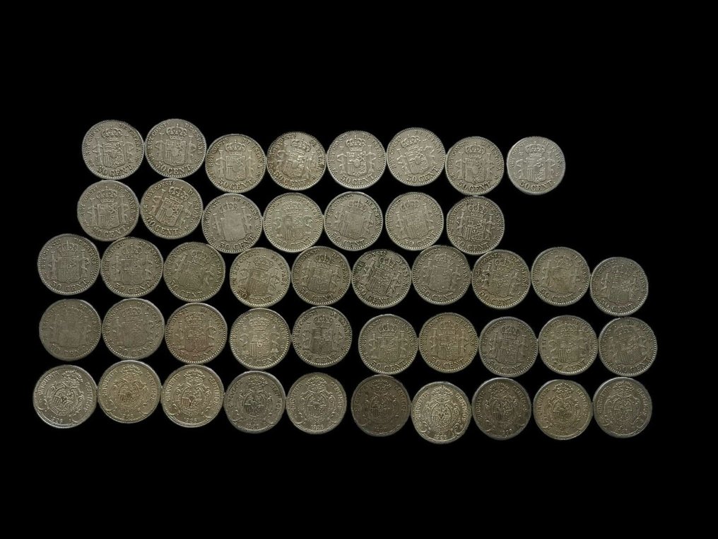 Spanje. Alfonso XII-Alfonso XIII. 50 centimos 1880/1926 (45 monedas) #3.1