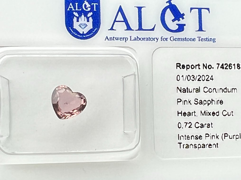 Roze Saffier  - 0.72 ct - Antwerp Laboratory for Gemstone Testing (ALGT) - Geen verwarming - Intens roze #3.2