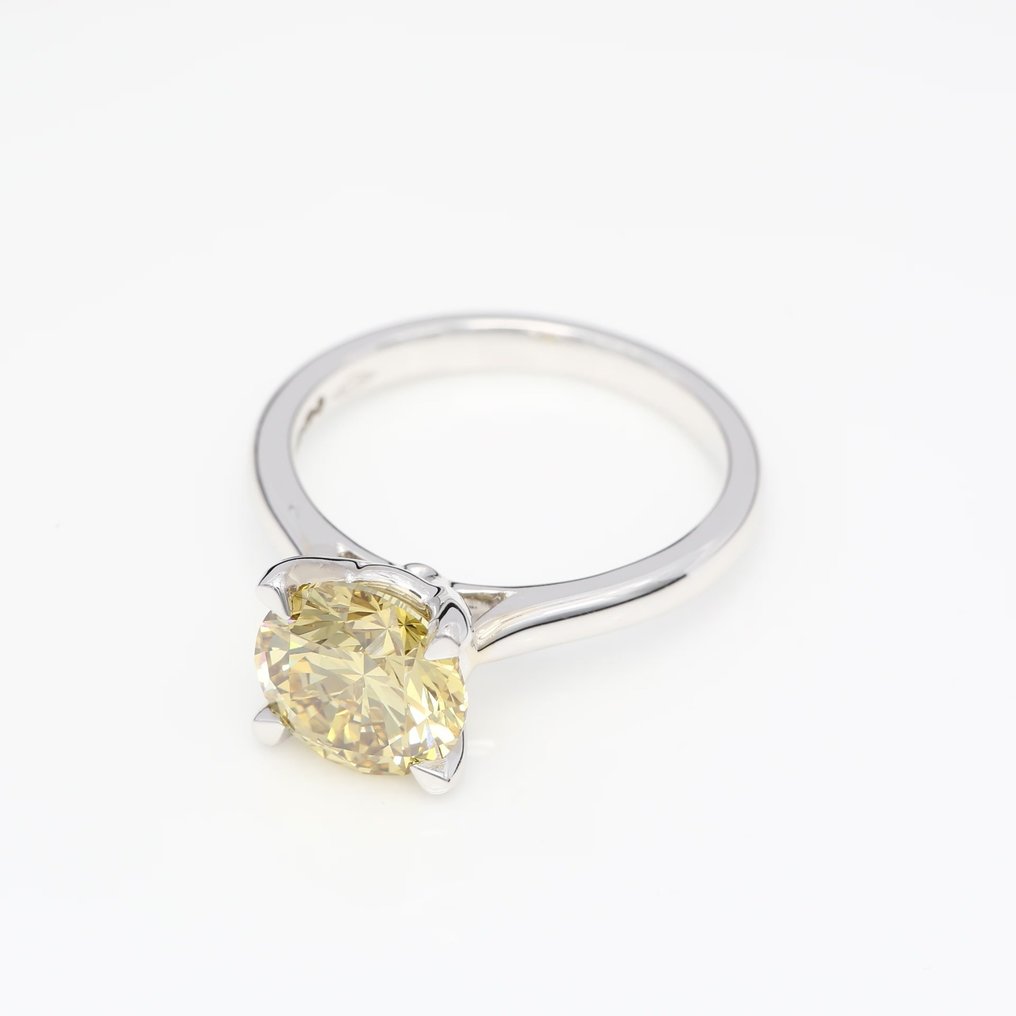 Sin Precio de Reserva - Anillo - 18 quilates Oro blanco -  2.57ct. tw. Amarillo Diamante  (Diamante lab-grown (de laboratorio) de color fantasía) #3.1