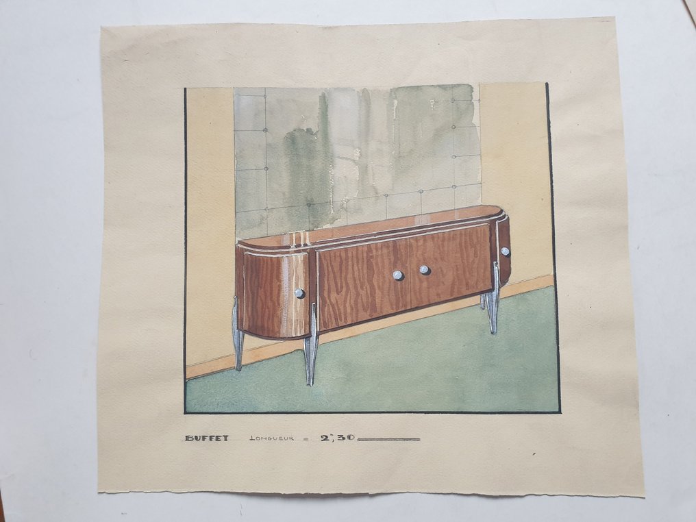 Anonymous - 2 Art Deco watercolour designs for furniture #3.2