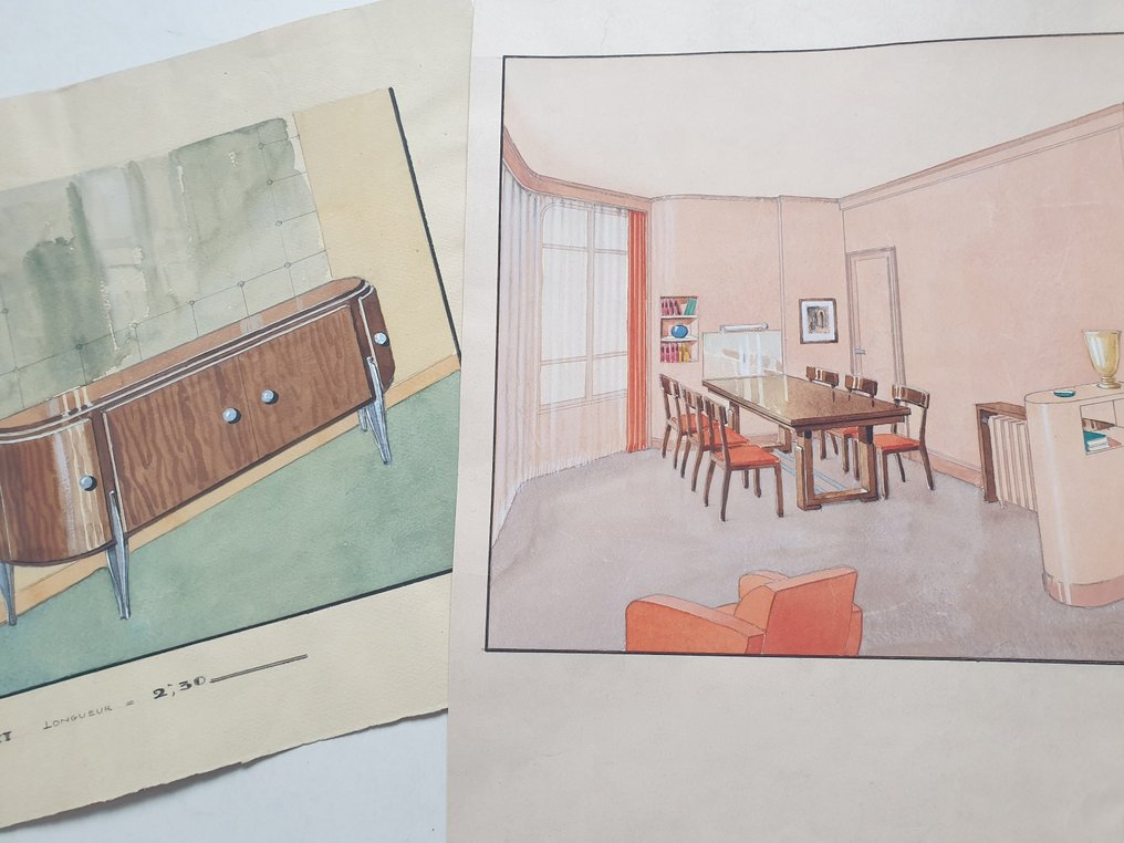 Anonymous - 2 Art Deco watercolour designs for furniture #1.1