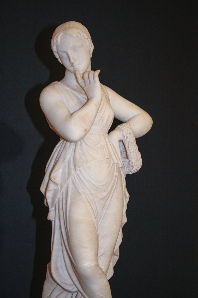 Studio di Cesare Lapini (1848-1890) - Statue, Danzatrice con dito al mento, dal modello di Antonio Canova - 60.5 cm - Marmor #1.1