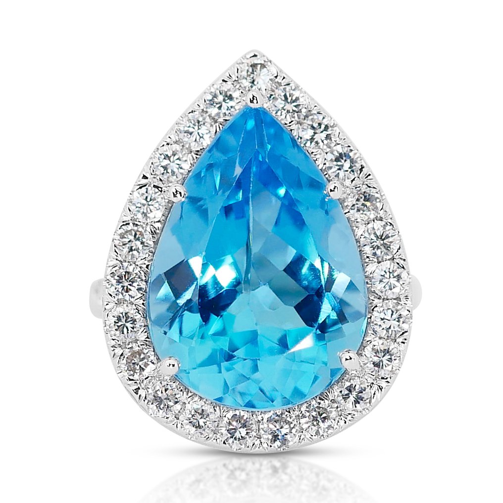 IGI Certificate - 12.97 total carat of topaz and diamonds - Ring Witgoud Topaas - Diamant #1.1