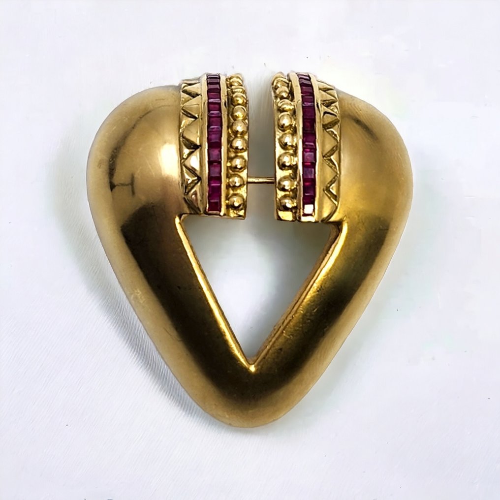 Pendant Vintage 18k Amazing  Gold Brooch  Ruby's  LOVE design Marlene Stowe - Ruby #1.1